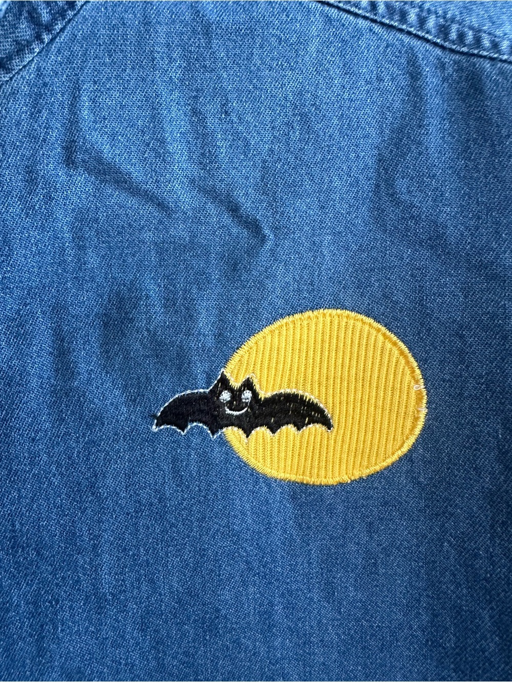 Vintage 90s Halloween Denim Button Up with Pumpkin Appliqués Embroidered Size XL - Picture 8 of 12